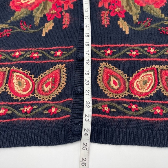 Vintage Ciel Bleu Women’s Large Floral Sweater Vest Buttons Flowers Blue 90s - Picture 10 of 13